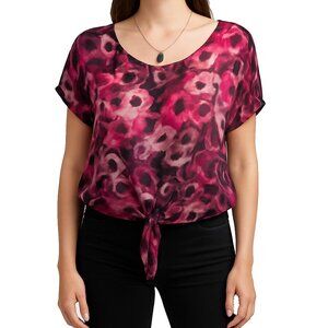 Bar III M Sheer Floral Tie Front Blouse Pink Purple Boho Festival Summer Top